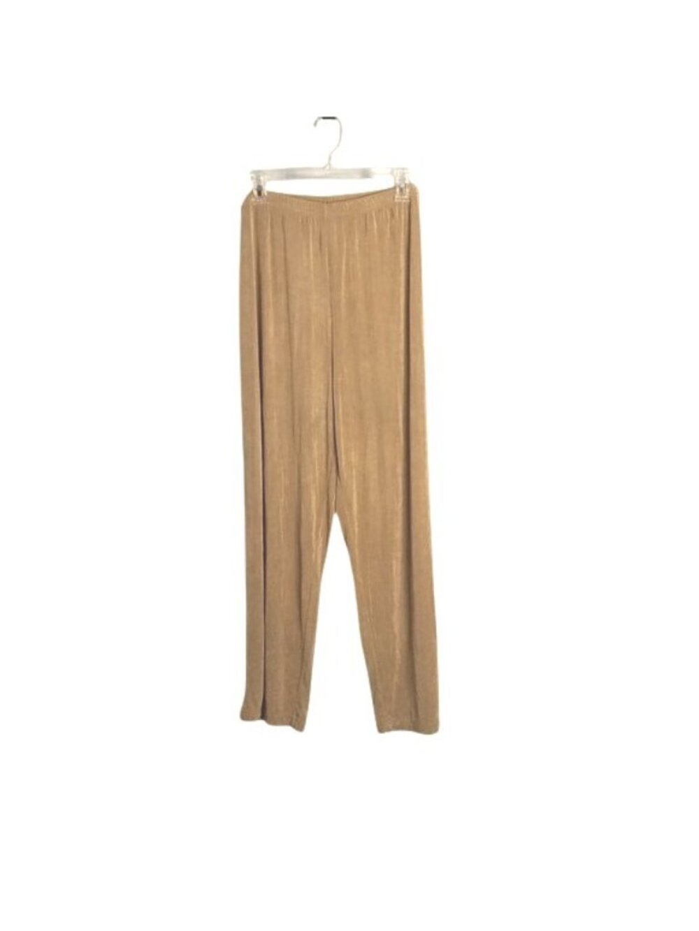 Slinky Brand Womens Beige Wide-Leg Pants 1X petite Stretchy Acetate Spandex